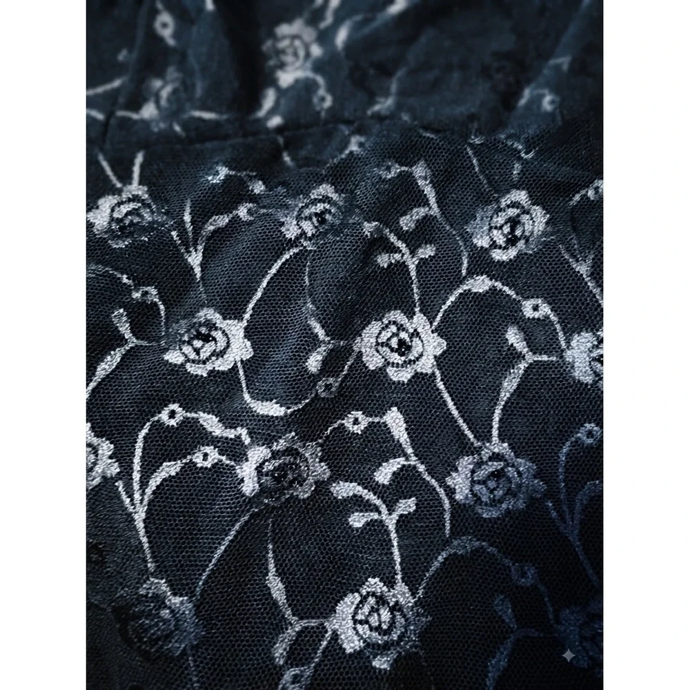 Vassarette Vintage Black Floral Lace Camisole Dainty Mesh Tank Whimsigoth L/40